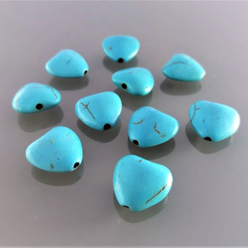 10 perles coeur 12 mm en pierre turquoise