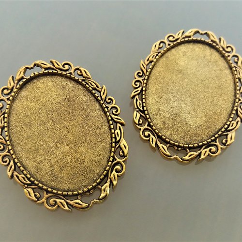 2 supports de broche à cabochon ovale 40 mm x 30 mm coloris vieil or