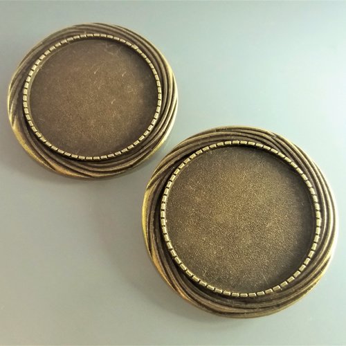 2 supports de broches à cabochons ronds 30 mm coloris bronze