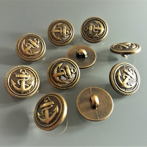 10 boutons ancres 18 mm de coloris bronze