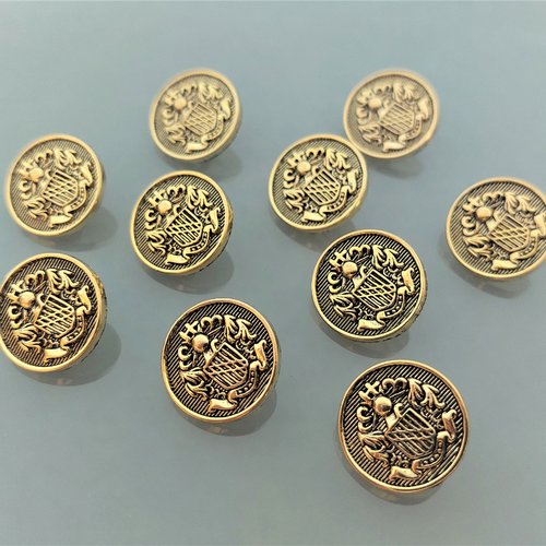 10 boutons blasons 18 mm de coloris doré