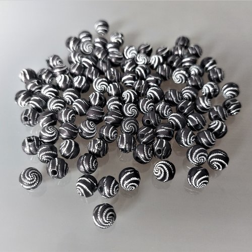 Lot de 100 perles 8 mm noires avec strass