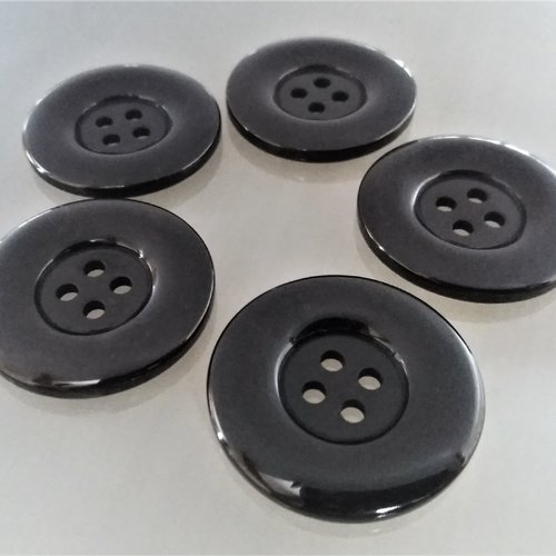 5 gros boutons ronds 34 mm noirs