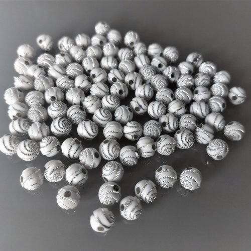 Lot de 100 perles 8 mm blanches avec strass