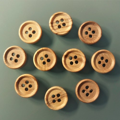 10 boutons bois ronds 12 mm 4 trous
