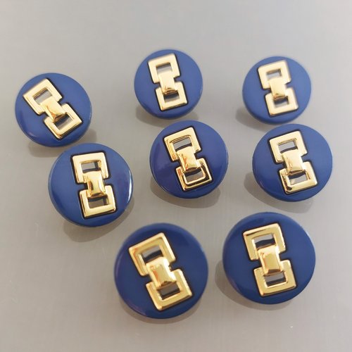 8 boutons ronds 18 mm plastique bleu et doré