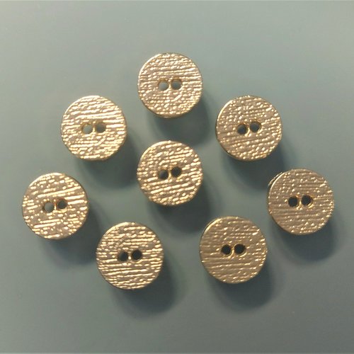 8 boutons ronds 10 mm aspect métal texturé coloris doré clair