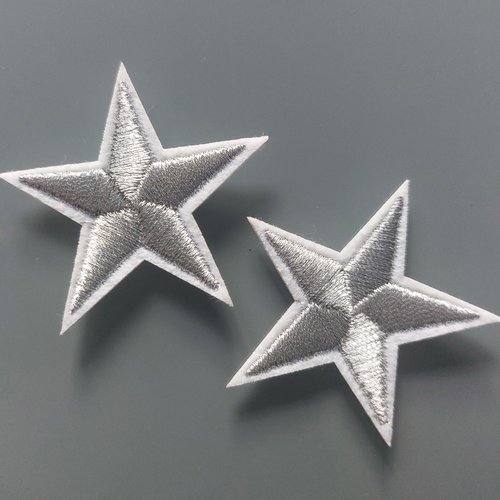 Lot de 2 écussons étoiles thermocollants coloris argent