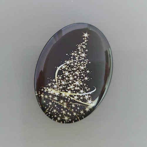 Cabochon ovale en verre 40 mm x 30 mm motif sapin illuminé