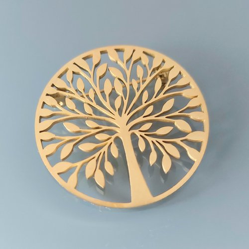 Broche ronde 35 mm arbre de vie métal coloris doré