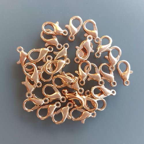30 fermoirs mousquetons 12 mm métal coloris or rose