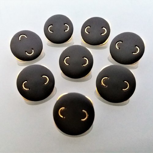 8 boutons fantaisies 20 mm plastique noir et doré