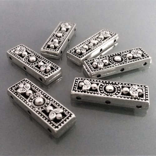 6 perles multirangs rectangulaires métal coloris argent