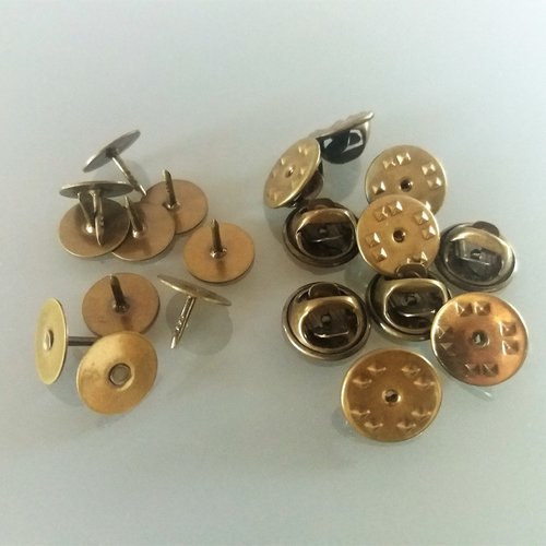 10 supports pin's métal coloris bronze base 10 mm