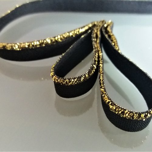 Passepoil élastique noir avec bordure en fil lurex doré