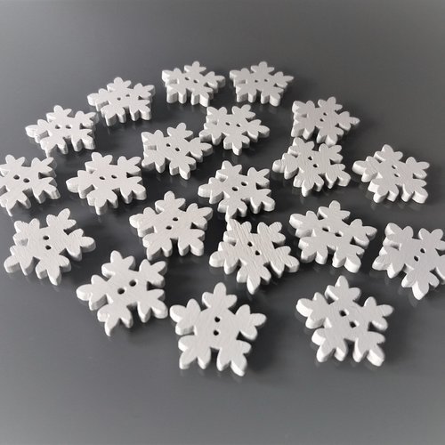 20 boutons flocons de neige blancs en bois