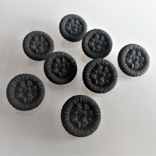 8 boutons 20 mm à pied plastique imitation passementerie noire