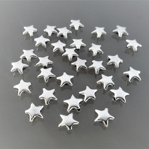 30 perles étoiles métal coloris argent