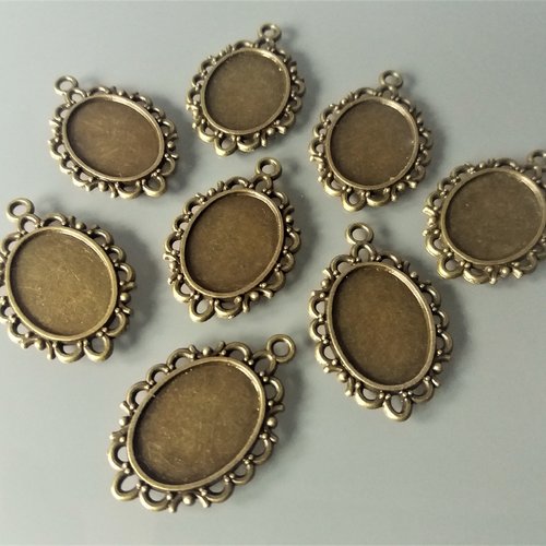 8 pendentifs pour cabochons ovales 18 mm x 13 mm métal coloris bronze
