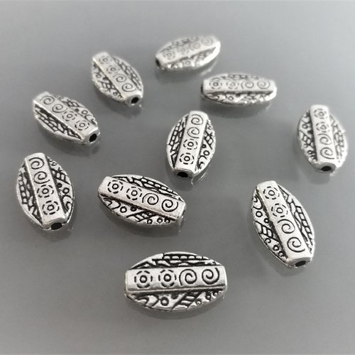 10 perles plates ovales 13 mm métal coloris argent