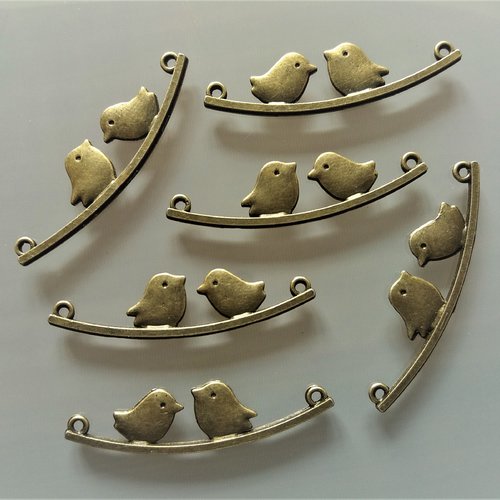 6 pendentifs connecteurs oiseaux métal coloris bronze