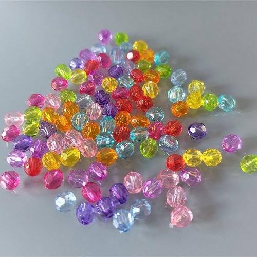 Lot de 100 perles rondes à facettes avec 10 couleurs différentes