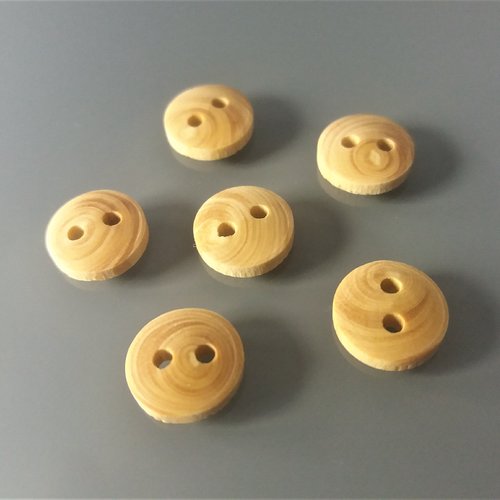 6 petits boutons ronds en bois de diamètre 9 mm