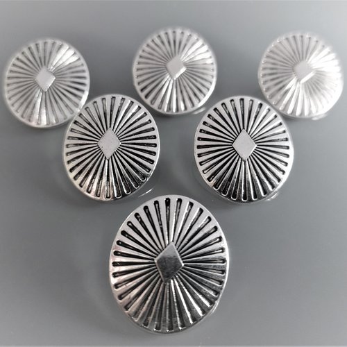 6 boutons ovales 25 mm en métal de coloris argent