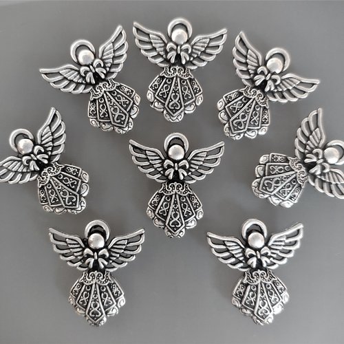 8 pendentifs anges 26 mm métal coloris argent