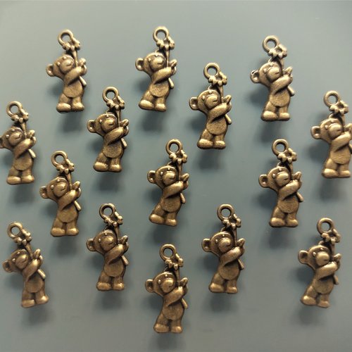 15 pendentifs nounours 2 cm métal coloris bronze