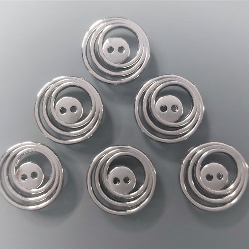 6 boutons fantaisies 18 mm métal coloris argent