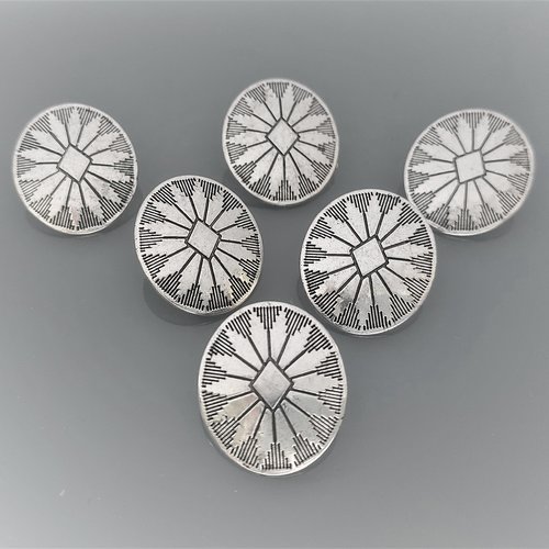 6 boutons ovales 25 mm en métal de coloris argent