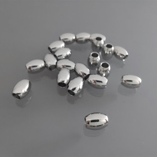 20 perles ovales 5 mm en acier inoxydable
