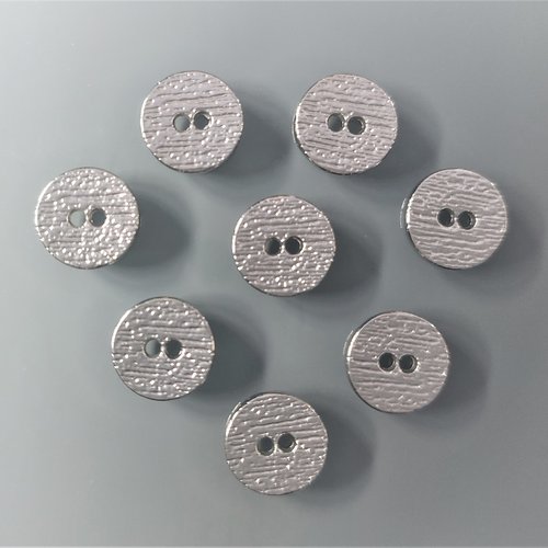 8 boutons ronds 10 mm aspect métal texturé coloris argent
