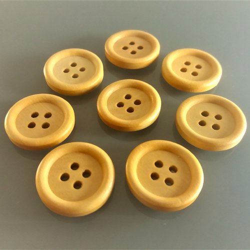 8 boutons bois clair ronds 20 mm 4 trous