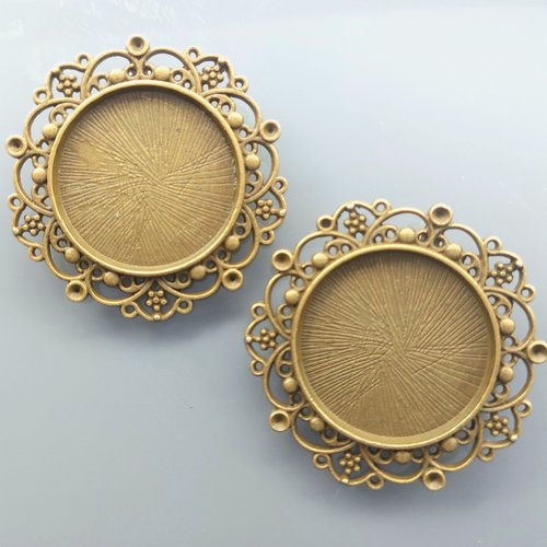 2 pendentifs pour cabochons ronds 25 mm métal coloris bronze