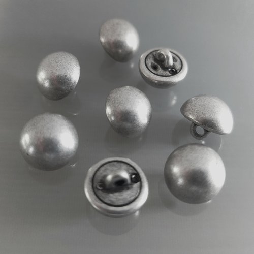 8 boutons demi-boules 12 mm plastique coloris argent