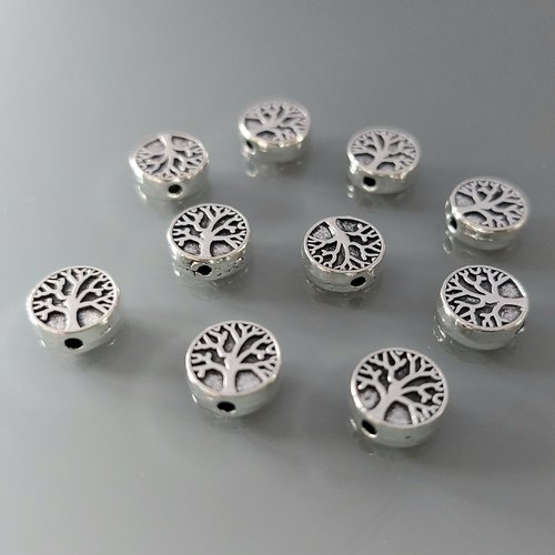 10 perles arbre de vie 8 mm métal coloris argent