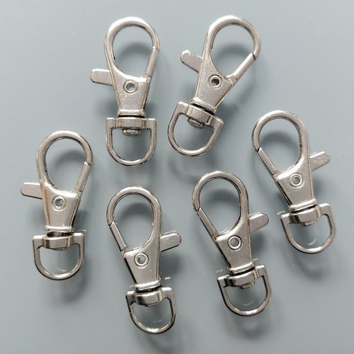 Lot de 6 mousquetons hauteur 3.5 cm métal coloris argent