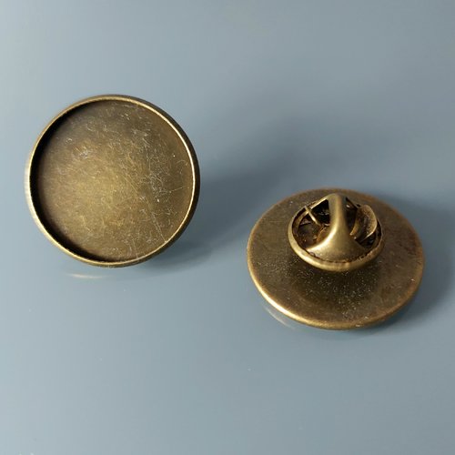 2 pin's coloris bronze supports de cabochons ronds 20 mm