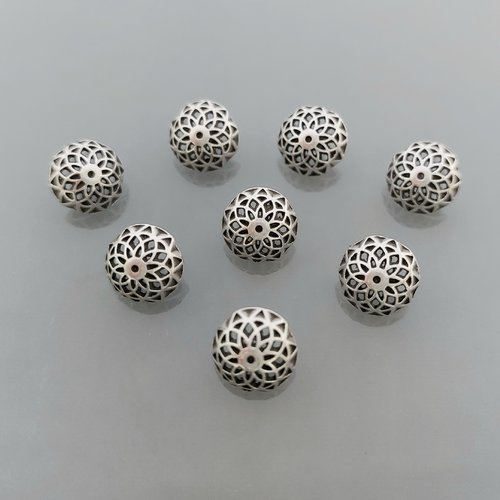 8 boutons 1/2 boule ajourés 10 mm métal coloris argent