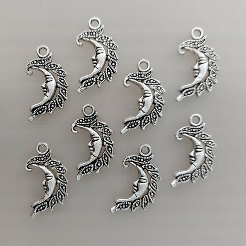 8 pendentifs lunes 27 mm métal coloris argent