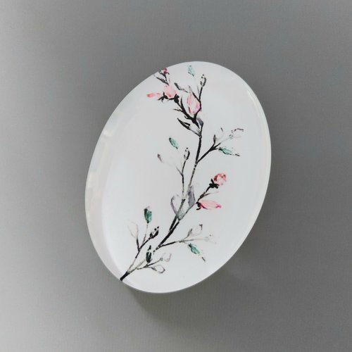 Cabochon ovale en verre 40 mm x 30 mm motif fleurs fines