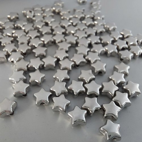 100 perles étoiles plastique coloris argent