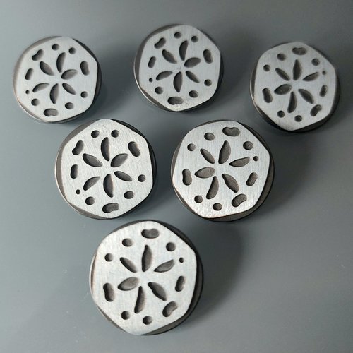 6 boutons à motif en métal 22 mm