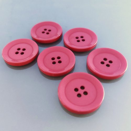 6 boutons plastique ronds 25 mm coloris vieux rose foncé