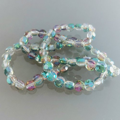 1 brin de perles en verre 6 mm à facettes reflets multicolores