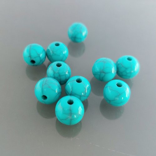 10 perles rondes 10 mm imitation turquoise