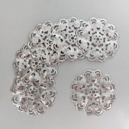 6 estampes filigranes ronds 40 mm métal coloris argent