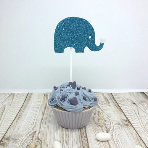 Lot de 3 décorations sur pic pour petit gâteau ou cupcake thème éléphant pailleté 